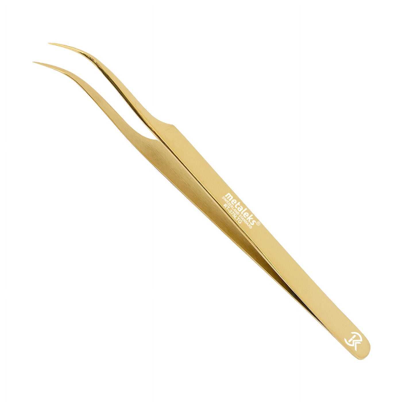 4PCS - 14CM Golden Titanium Coated Eyelash Extension Tweezers With Golden Glitter Elastic Kit - Made of Japanese Stainless Steel