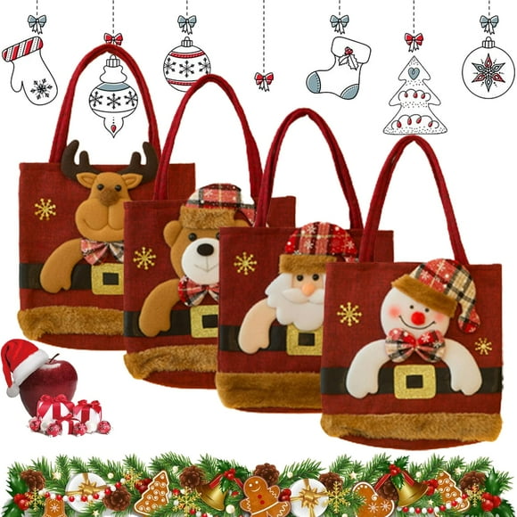 TETOU Sacs Cadeaux de Noël Poupées Cerf Tricoté Sac à Cordon/à Main Père Noël Bonhomme de Neige Sac de Rangement pour Enfants Invités Sac Cadeau de Vacances