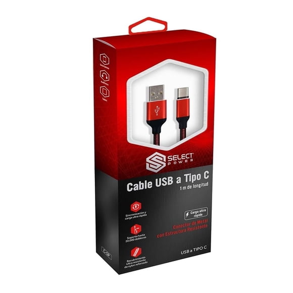 Cable Select Power USB C 1 m Rojo C-SP