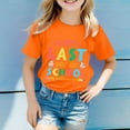 thumbnail image 2 of XUELUO Kids Girls Tops & T-Shirts Summer Back To School Letter Print Round Neck Short Sleeve Loose Casual Tshirts Outwear,Orange,5-6 Years, 2 of 4