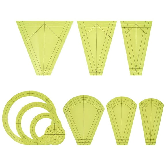 1 Set 10Pcs Acrylic Quilting Template Ruler Yellow Green Acrylic Sewing Patchwork Ruler Sets Trapezoid Fan Round Ring Quilt Rulers for Cutting Pattern Sewing Making Clothing DIY Sewing Supplies