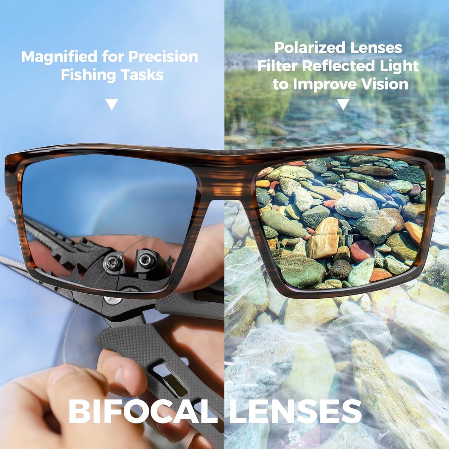 KastKing Waccamaw Polarized Bifocal Sunglasses, x1.5 Magnifications, Wrap Around Sport Reader Sunglasses for Men