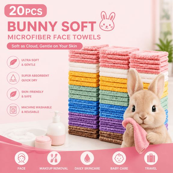 20pcs Soft Absorbent Solid Color Washcloths -6 bright colors - Perfect for Travel and Bathroom Use