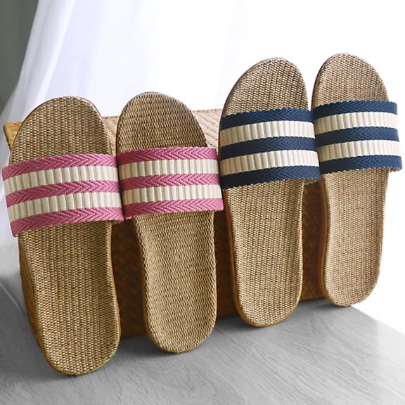 TABLZONE Comfortable Pink Linen Summer Slippers for Home Absorb Sweat 1Pair
