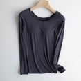 thumbnail image 2 of ZyeKqe Pajamas Tops for Women Built in Bras Long Sleeve Sleep Shirts Crewneck Undershirts Basic Layers Soft Loungewear, 2 of 8