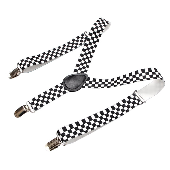 DEEPCRAFF Black White Checkered Clip- Elastic Suspenders with Y-Back Design and Metal Clips for Men Women