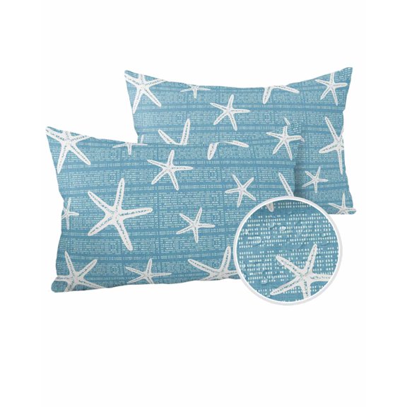 Outdoor Pillows Waterproof, Teal Blue Starfish Coastal Throw Pillows with Inserts Included, Summer Beach Nautical Sea Ocean Indoor Outdoor Decorative Lumbar Pillow for Bed/Couch/Patio 12"x20", 2Pcs
