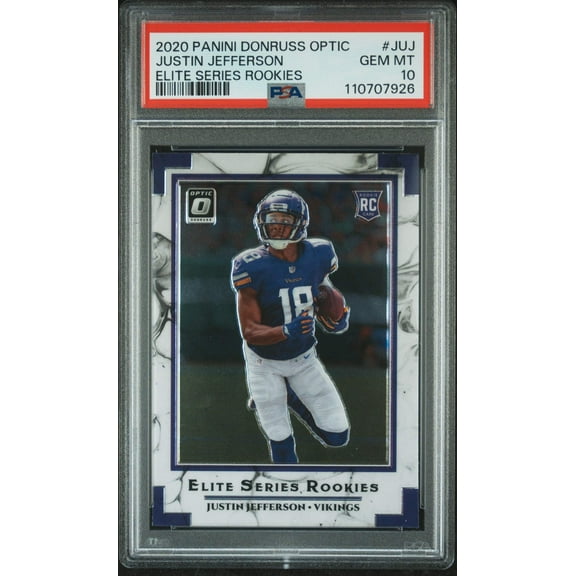 Graded 2020 Panini Donruss Optic Justin Jefferson #JUJ Elite Series Rookie RC Football Card PSA 10 Gem Mint