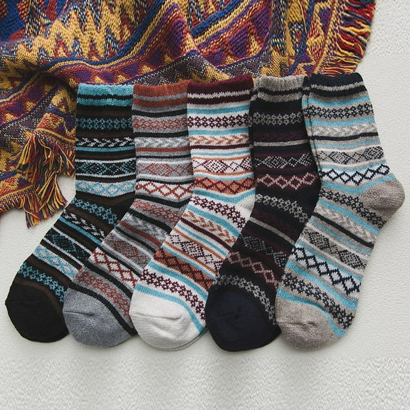 Mens Warm Wool Socks Thermal Winter Thick Crew Pattern Socks Cold Weather 5 Pairs