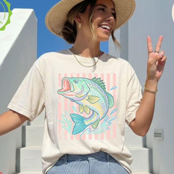 Retro Bass Fish TShirt Pastel Lake Life Tee