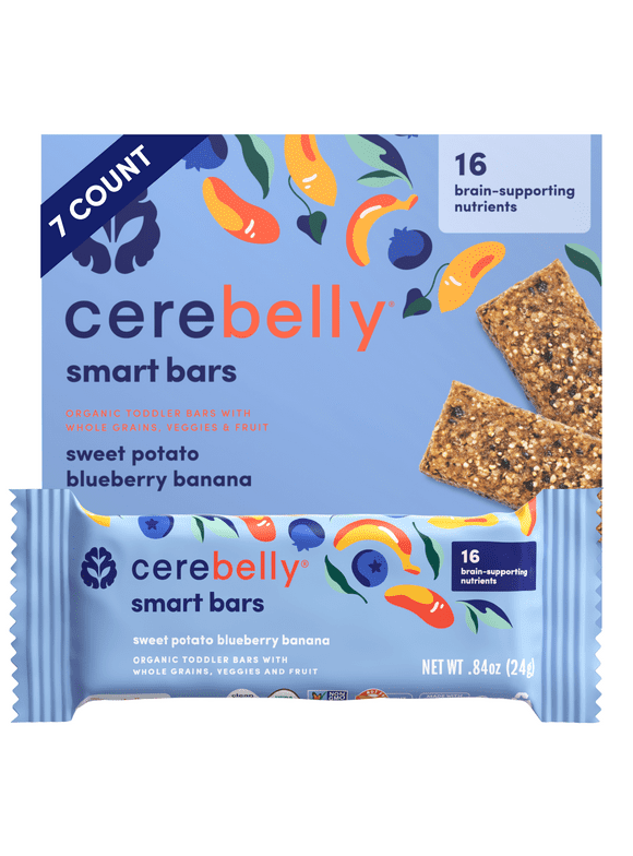 Cerebelly Organic Blueberry Banana Smart Snack Bar, Toddler Food (7 Count)