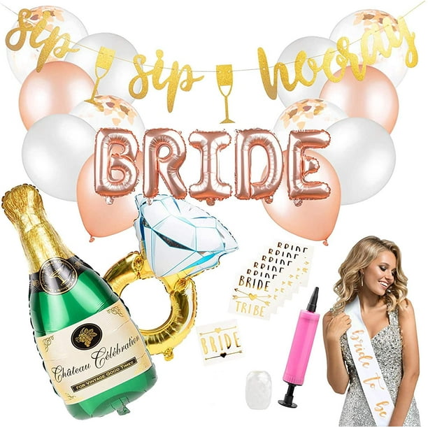 Bachelorette Party Decorations - Bridal Shower Decor & Bachelorette  Decorations Kit Supplies - Bride to Be Sash, Sip Sip Hooray Party Banner,  Rose Gold Balloons, Bridal Party Tattoos 