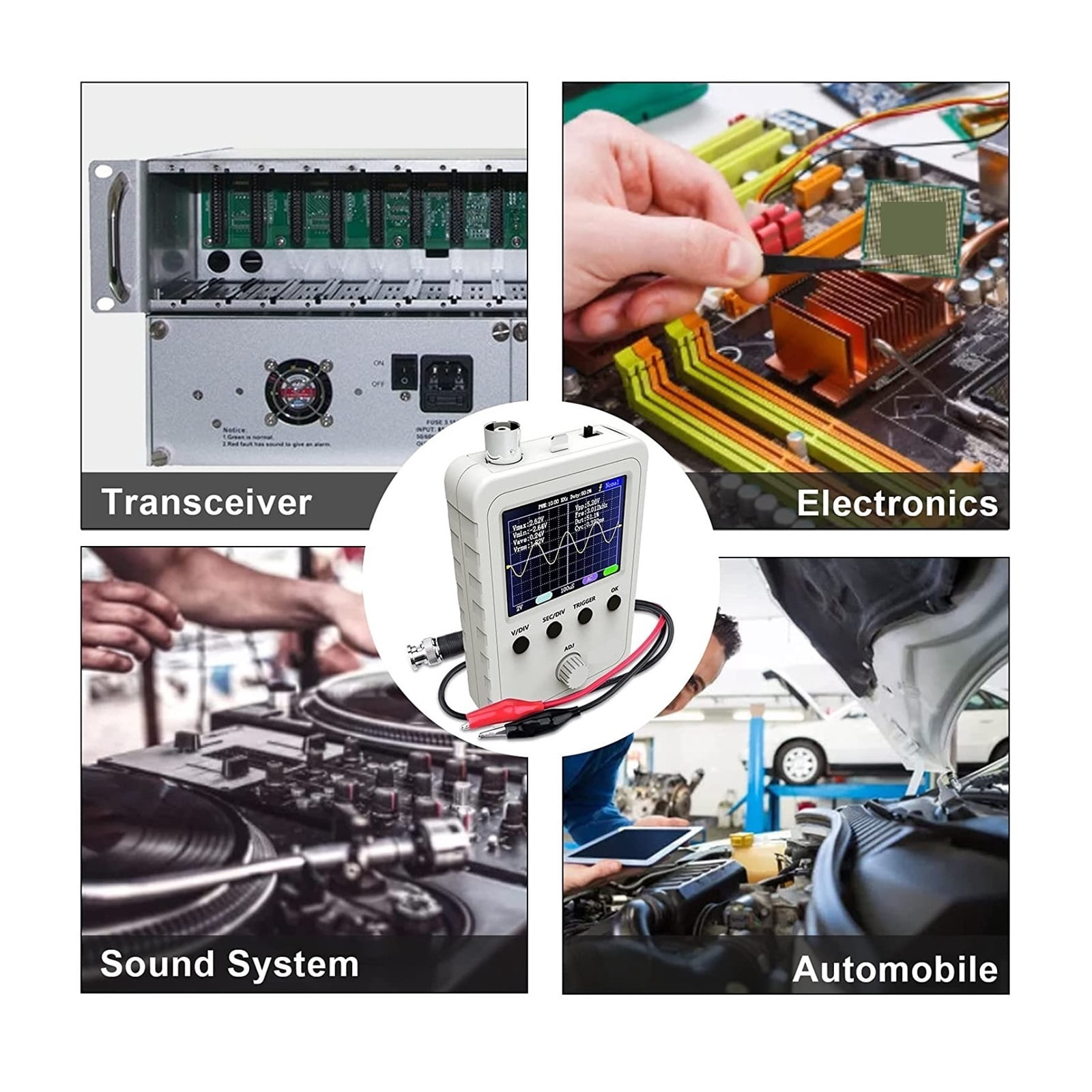 Digital Oscilloscope Kit 0-200KHz Bandwidth and 1M Sampling Rate with Power Supply and BNC-Clip Cable Probe ,Professional Designed