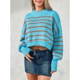 thumbnail image 3 of SUNSIOM Pull-Over Femme Couleur Unie/rayé Col Rond Manches Longues Ample Printemps Automne Décontracté Mode Urbaine, 3 of 6
