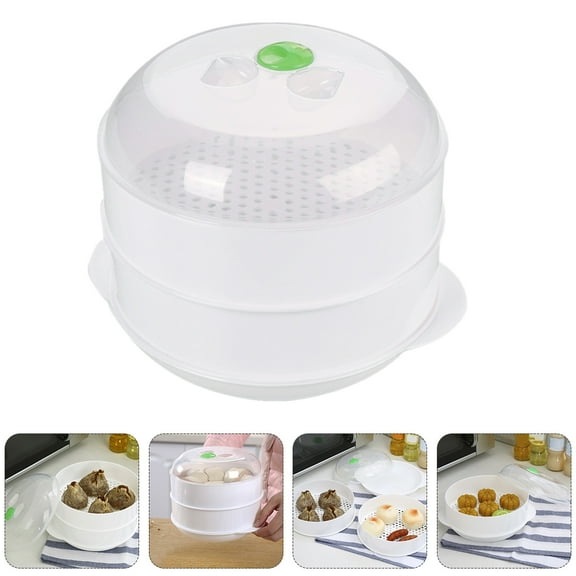 EXHUMKY Double Layer Microwave Steamer White Steaming Utensils Food Basket