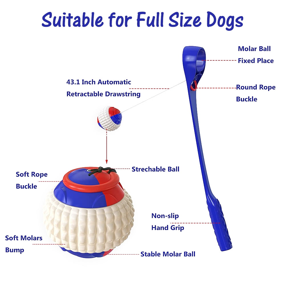 LNKOO Dog Ball Launcher Thrower Toy, Dog Chew Toothbrush Toy for Aggressive Chewers-200 FT Range Multifunctional Puppy Training Playing Throwing Fetch Toy