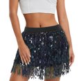 thumbnail image 2 of FASHOFT Sequin Skirt For Women 3D Beaded Fringed Skirt Elastic Waist A Line Sequined Short Skirt Unique Design Slim Glitter Half Skirt Women's Skirts Multicolour, 2 of 5