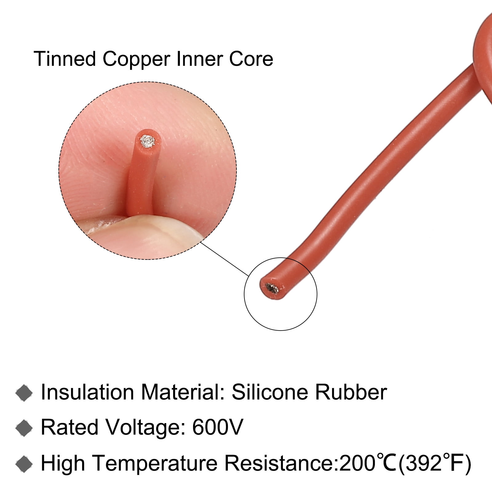Silicone Wire 20AWG 20 Gauge Flexible Tinned Copper Standard High-Temperature Hookup Wire Brown 30m/98ft