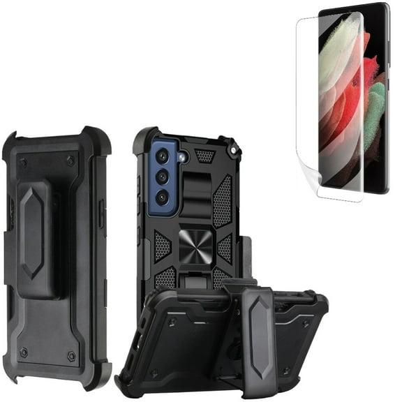 Case Belt Clip w Matte Screen Protector for Samsung Galaxy S22 Plus Phone - Holster Swivel Cover Kickstand, TPU Film Anti-Glare Anti-Fingerprint Fingerprint Works Accessory Bundle