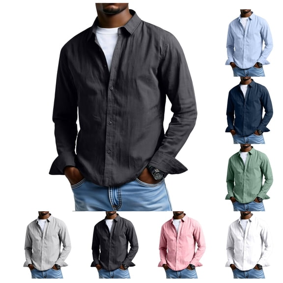 Men's Long Sleeve Shirt Casual Dress Shirts Regular Fit Button-Down Collar Business with Chest Pocket Breathable Tops
