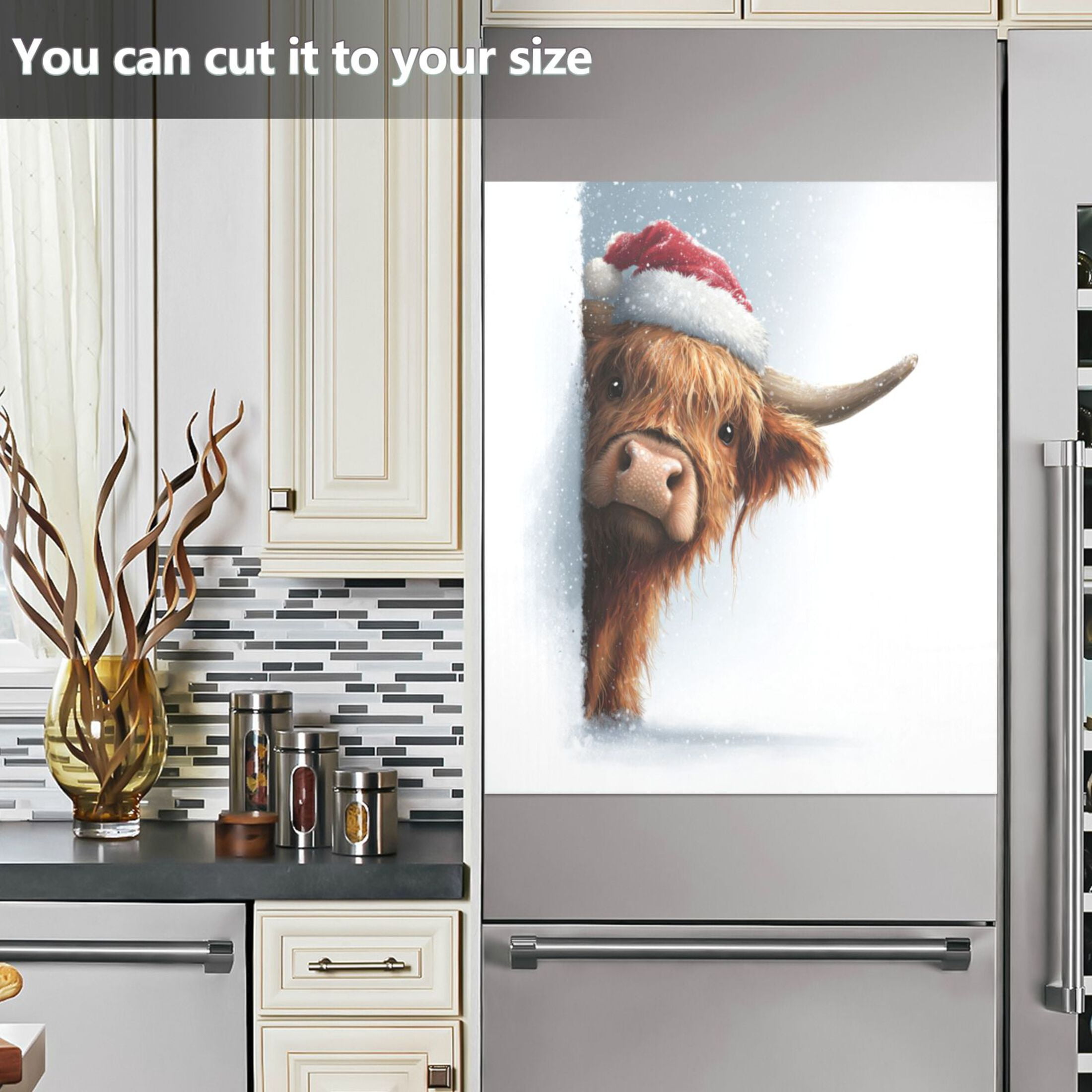 Dishwasher Magnetic Refrigerator Magnet Cover Sticker Home Decorative 23"x26" Lovely Christmas Highland Cow