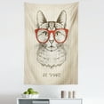 thumbnail image 1 of Hipster Tapestry, Animal Kitten Cat with Vintage Retro Words Glasses Sketchy Art, Fabric Wall Hanging Decor for Bedroom Living Room Dorm, 5 Sizes, Olive Green Vermilion, by Ambesonne, 1 of 1