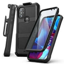 Encased FalconShield for Moto G Power 2022 Belt Clip Case with Built-in Screen Protector and Holster (Black)