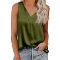 thumbnail image 2 of Tank Tops for Women Plus Size Sleeveless V-neck Satin Silk Solid Color Sexy Casual Loose Vest Top Army Green XL, 2 of 4