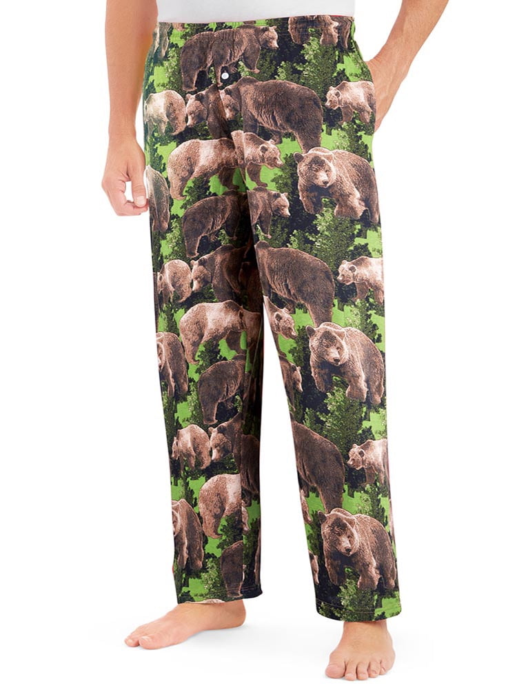 Collections Etc. AllOver Grizzly Bear Print Lounge Pants with Comfortable Elastic Drawstring