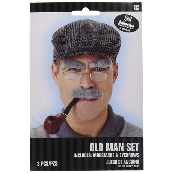 Amscan Gray Old Man Custome Moustache and Eyebrows Set, Gray