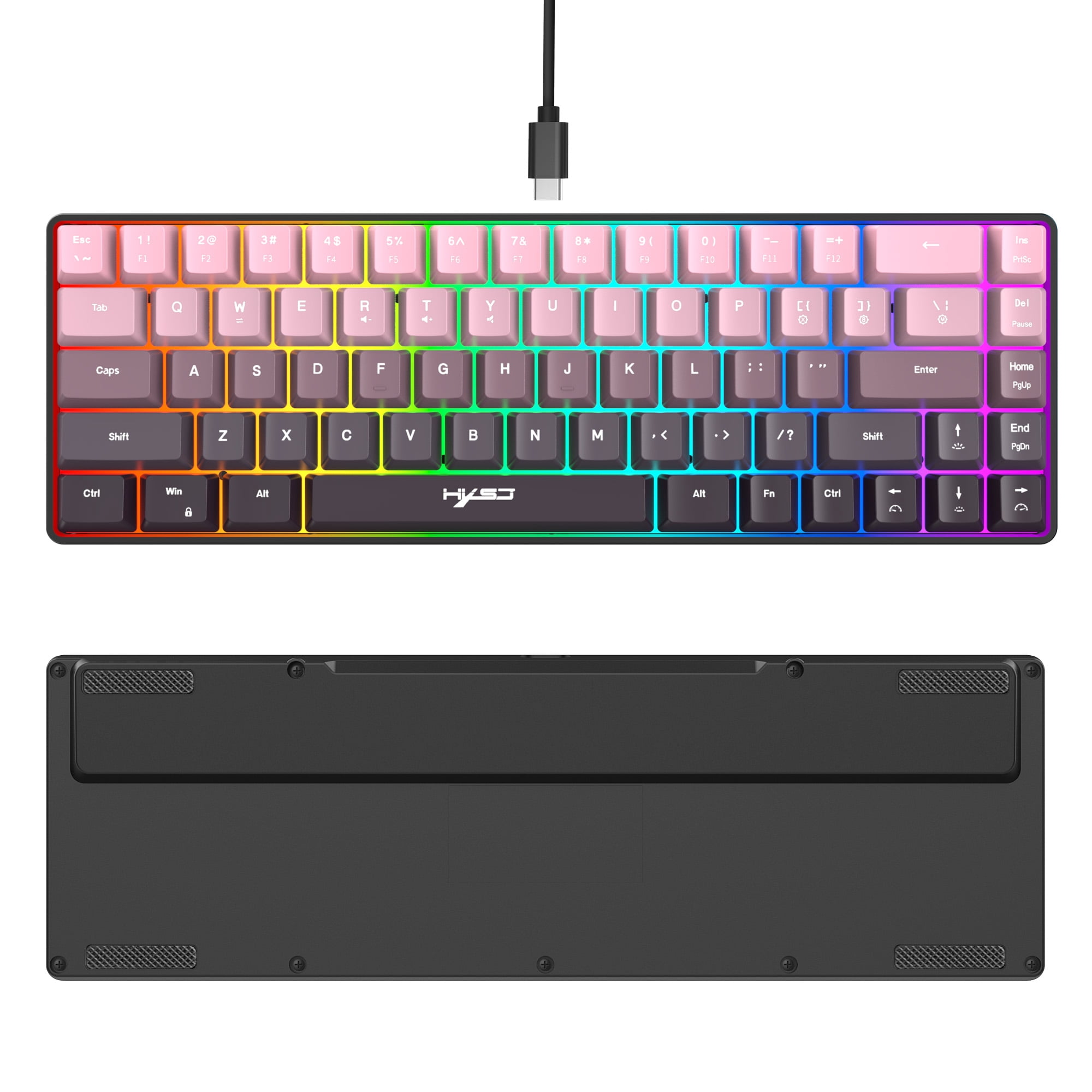 Gaming Keyboard Wired,60% 68 Keys Mini Keyboard Multimedia & Anti-ghosting Keys for Windows Computer Laptop PC Mac Gamer,Pink and Black