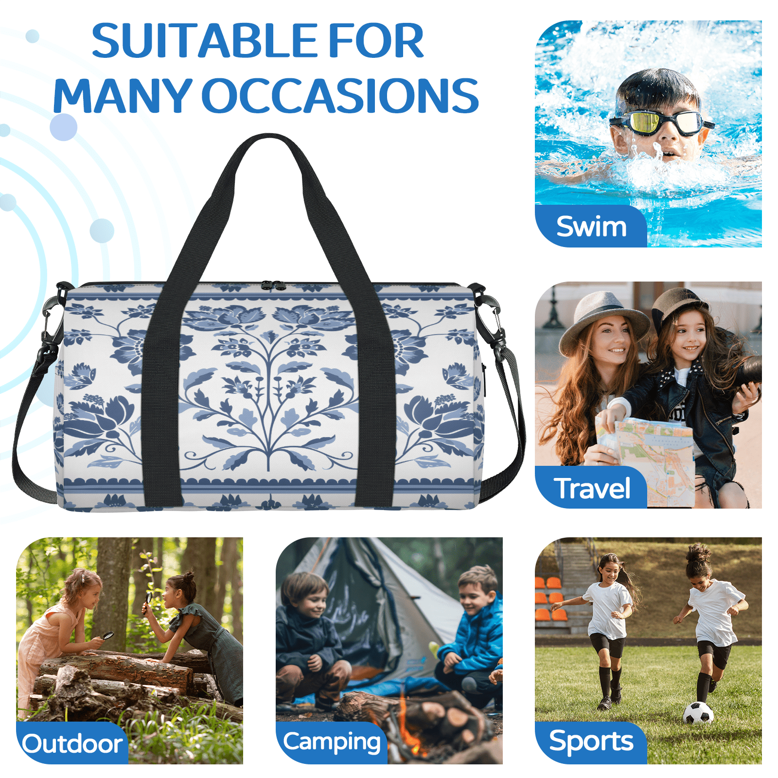 Herdesigns Floral Travel Duffle Bag Sports Yoga Weekender Overnight Carry on Workout Bags Lightweight Waterproof Gym Tote Bag for Women Vintage Flower