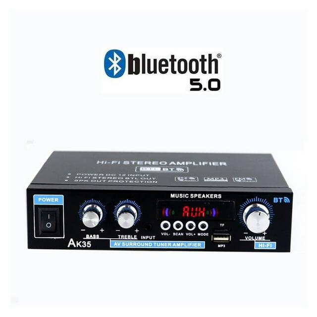 Car Bluetooth Stereo Amplifier Hifi Digital Audio Home Karaoke Power Amp FM USB Car Auto Amplifier With Remote Control 90W+90W ,Bluetooth 5.0