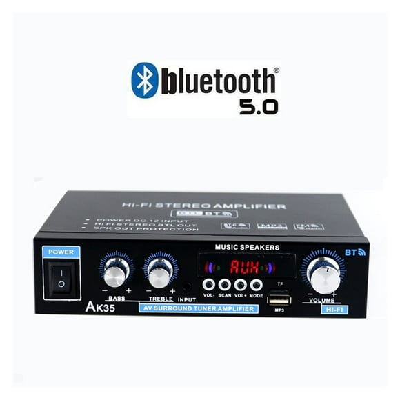 Car Bluetooth Stereo Amplifier Hifi Digital Audio Home Karaoke Power Amp FM USB Car Auto Amplifier With Remote Control 90W+90W ,Efficient Heatsink
