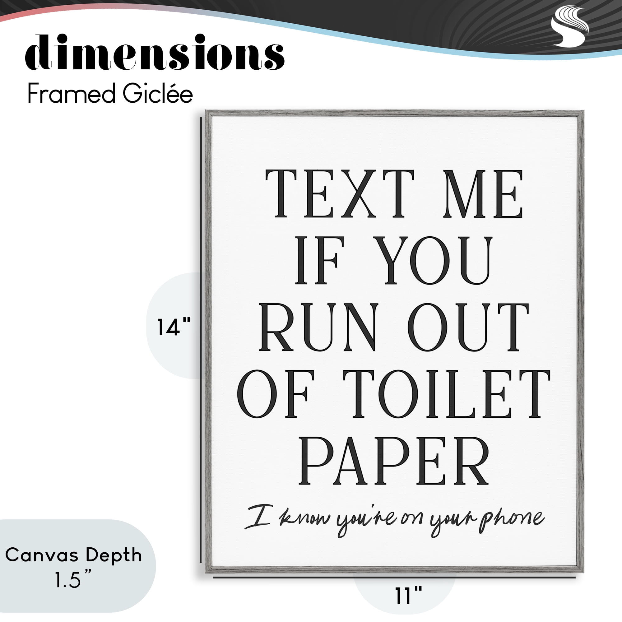 Stupell Industries Funny Bathroom Texting Gray Framed Giclee Art, design by Lettered and Lined