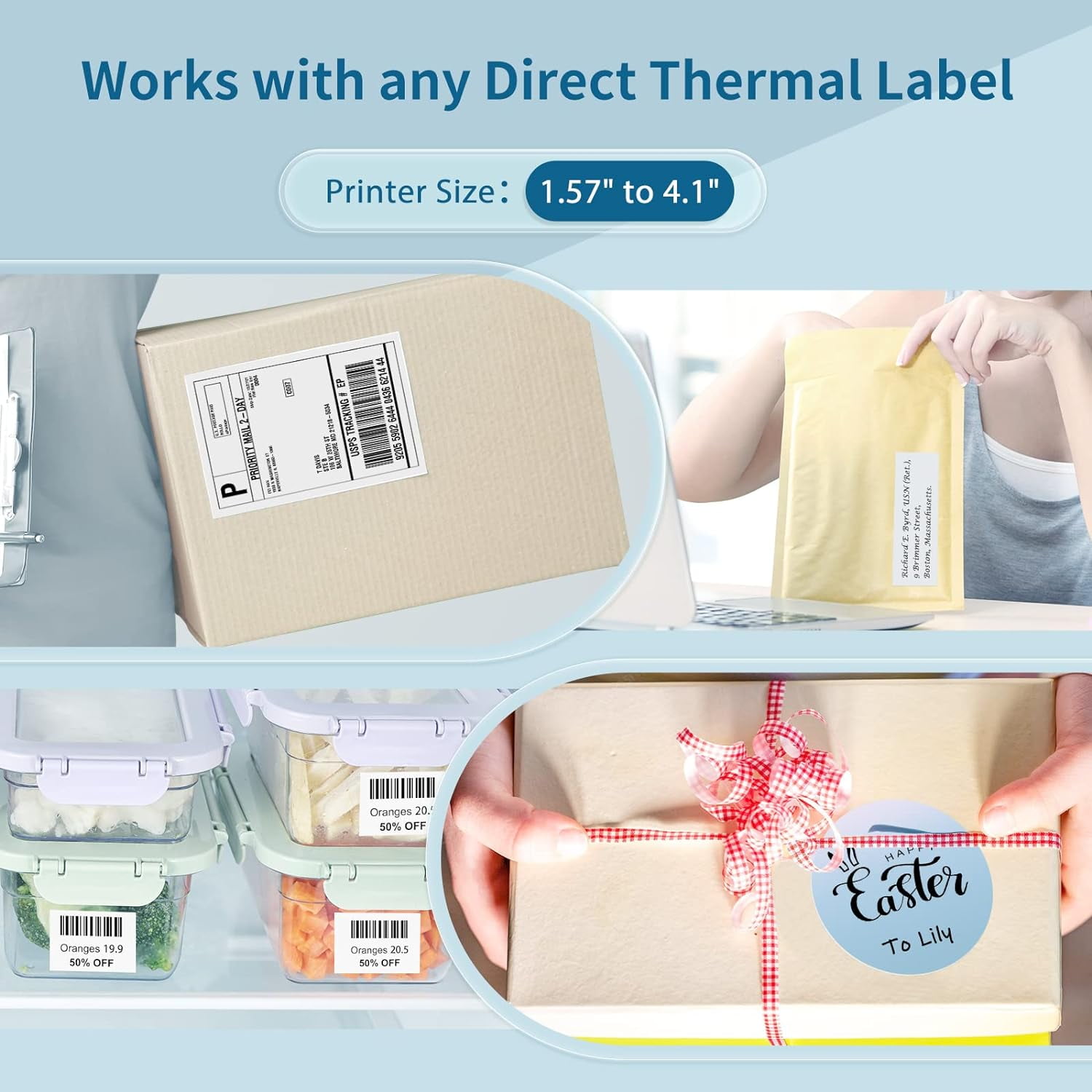 JADENS Bluetooth Thermal Label Printer, 4x6 Wireless Shipping Label Printer for Small Business and Packages, Compatible with Smartphones, Windows, White