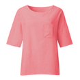thumbnail image 4 of Pink Women's Long Sleeve T-shirt, Linen Shirts For Women Plus Size 3/4 Length Sleeve Tops Casual Loose Fit Round Neck Tees 2025 Summer Fashion Blouse,Women's Long sleeve T-shirt XXL, 4 of 4