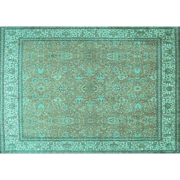 Ahgly Company Machine Washable Indoor Rectangle Persian Turquoise Blue Traditional Area Rugs, 5' x 7'