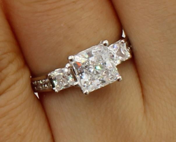 2.50Ct Princes-Cut Diamond Three Stone Engagement Ring 14k Yellow Gold Finish 