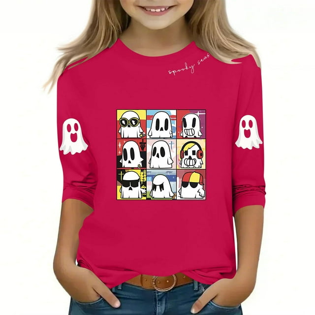 Chandail d'Halloween pour Garçons 3-14 Ans Manches Trois Quarts Mignon Décontracté pour Enfants