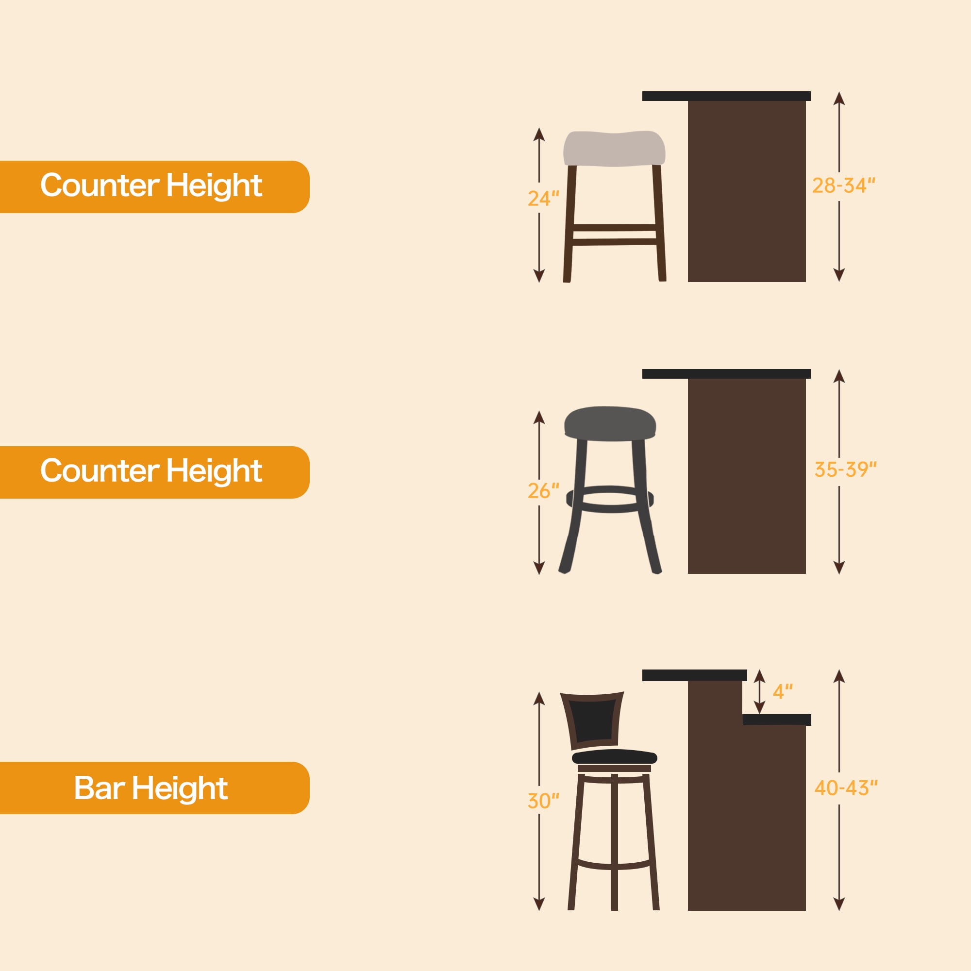 24 inch Bar Stools Set of 2 Linen Counter Height Kitchen Stools Curved Backless Saddle Barstools for Kitchen Island, Beige