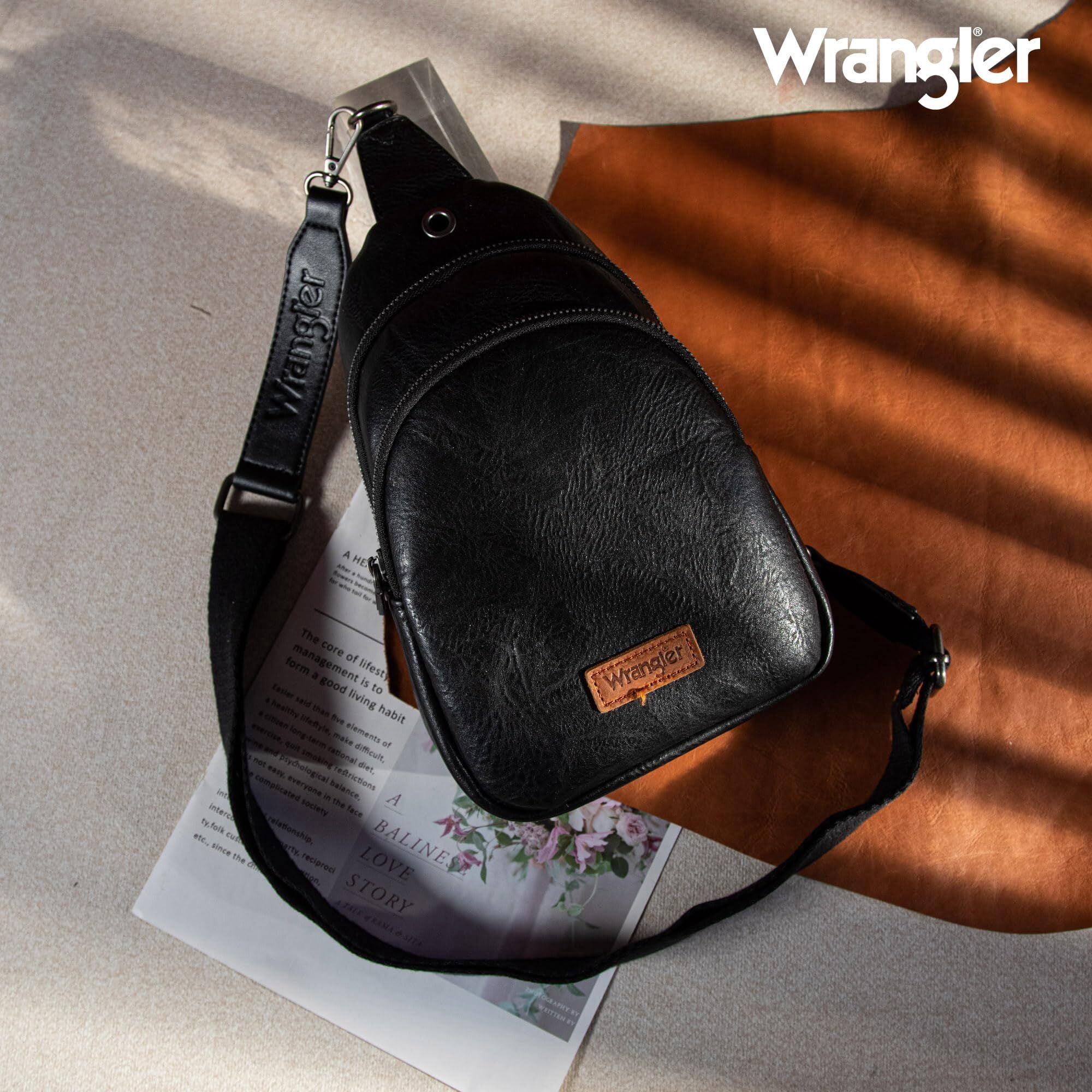 Wrangler Small Crossbody Sling Bags for Women Fanny Packs Chest Bag for Travel Gift, Black