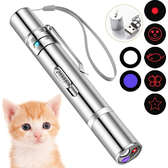Cat Laser Toy, Laser Pointer Cat Teaser Toy, Interactive Cat Toys for Indoor Cats Dogs Pets to Play Chase, Red Dot Lazer Light Kitten Fun Mental Physical Exercise Kitty Toys, USB Rechargeable