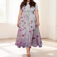thumbnail image 2 of LWavelet Women's Plus Size Floral Maxi Dress Short Sleeve Tie Waist Casual Boho Flowy Dress with Pockets Black 3XL, 2 of 7