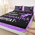 thumbnail image 3 of jejeloiu Gym Theme Full Size Sheets,Gymnastics Girly Bed Sheets,Purple Black Bling Sheet Sets For Children,Breathable Home Decor,4-Piece, 3 of 7
