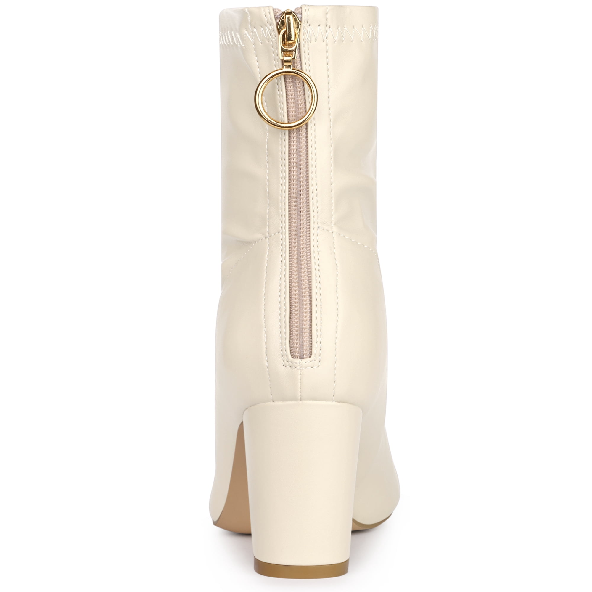 DARING DIVA Women's Pointed Toe Back Zip Block Heel Ankle Boots Beige 8