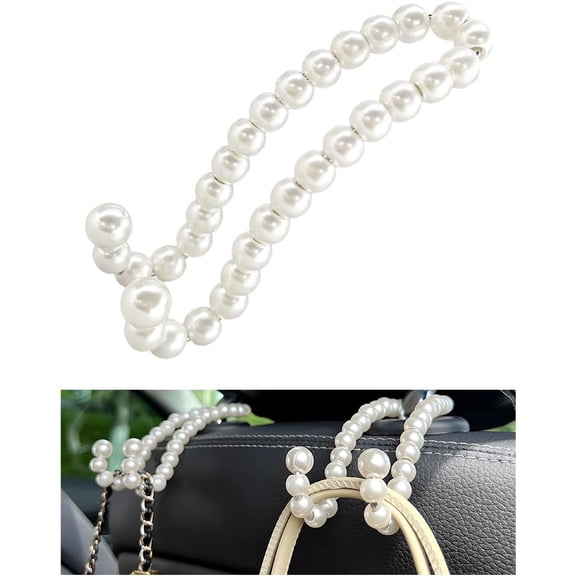 4 PCS Elegant Pearl Car Seat Headrest Hook, Cute Car Seat Hook Hanger Storage Organizer for Handbag Purse, Interior Decoration Headrest Hanger for Women Girls, Car Accessories