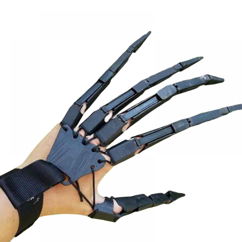 1 Pair-Black Articulated Finger Toys,Flexible Skeleton Finger Extensions for Holloween,Birthday Hand Claw Gloove Cosplay Costumes 