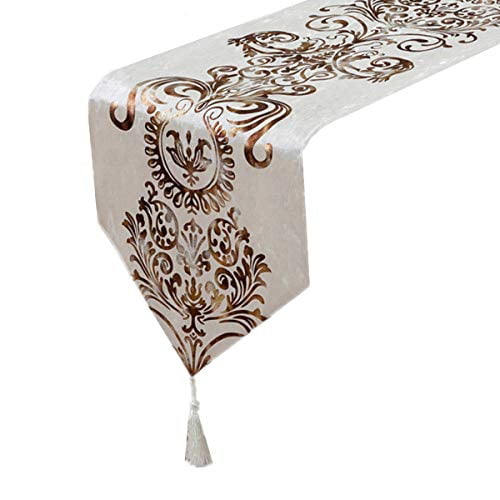 Modern Luxury Table Runner Hot Stamping Dresser Scarves With Tassels Home Decor 12 X 82 Ivory Walmart Com Walmart Com
