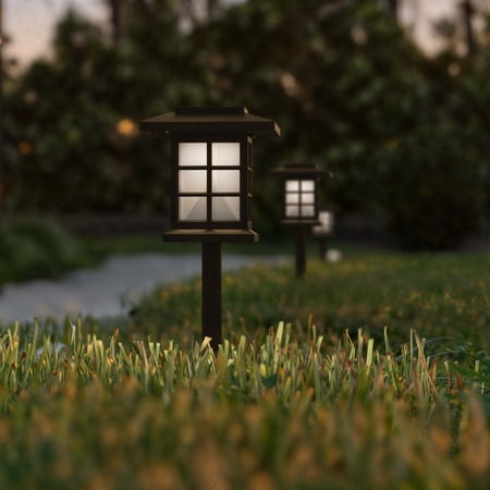 BizChair 8 Pack Brown Lantern Style LED Solar Lights Weather Resistant Outdoor Solar Powered Lights for Pathway, Garden, & Yard